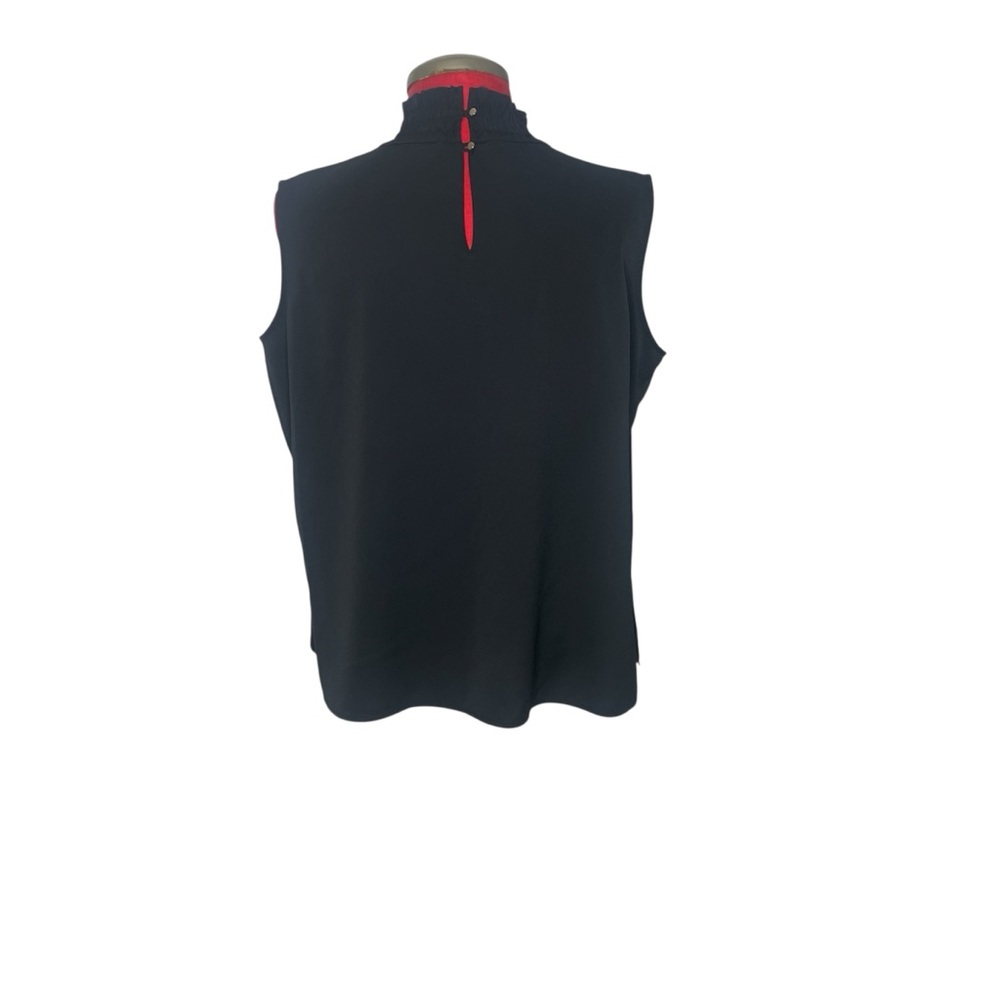Ming Wang Smocked Neckline Crepe de Chine Blouse Black XL - Picture 2 of 2